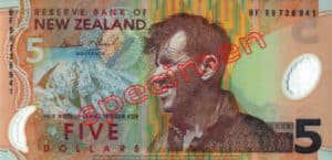 Billet 5 Dollar Nouvelle Zelande NZD Serie 6 recto