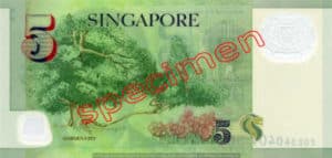 Billet 5 Dollar Singapour SGD 4ème Série IV verso