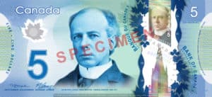 Billet 5 Dollars Canada CAD recto