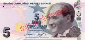 Billet 5 Livre Turquie TRY Type II recto