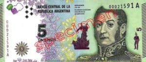 Billet 5 Pesos Argentine ARS Type I recto