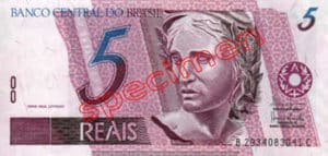 5 Real Bresil BRL Serie I ticket front
