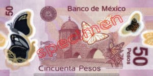 Billet 50 Pesos Mexique MXN Type II verso