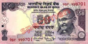 Billet 50 Roupie Inde INR