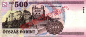 Billet 500 Forint Hongrie HUF 1998 verso