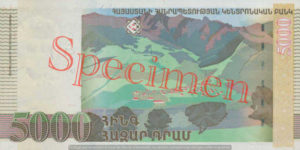 Billet 5000 Dram Armenie AMD 1999 verso