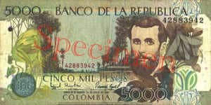 Billet 5000 Pesos Colombie COP 1995 recto
