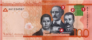 Billet 100 Pesos Dominicains DOP 2017 recto
