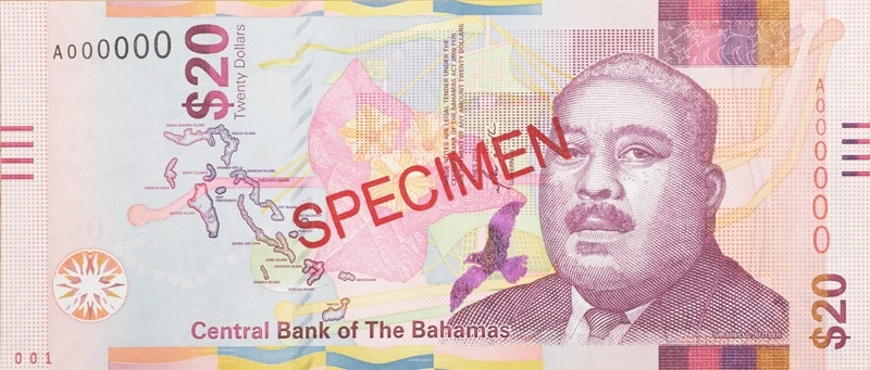 Billet 20 Dollar Bahamas BSD 2018 recto