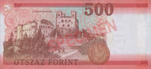 Billet 500 Forint Hongrie HUF 2018 verso