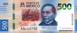 Billet 500 Pesos Mexique MXN 2018 recto