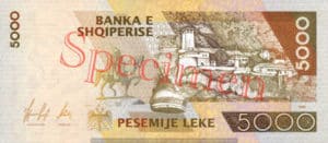 Billet 5000 Leke Albanie ALL verso