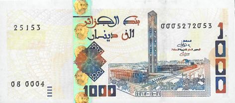 Billet 1000 Dinars Algériens DZD 2019 recto