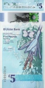 billet 5 livres irlande du nord uslter bank 2019 recto