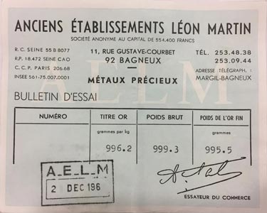 Bulletin d'Essai Anciens Établissements Léon Martin