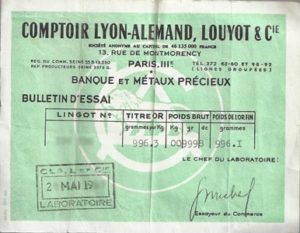 Bulletin d'Essai Comptoir Lyon Allemand Louyot & Cie