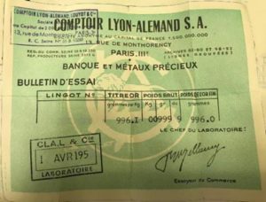 Bulletin d'Essai Comptoir Lyon Allemand S.A.
