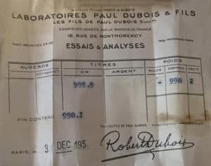 Bulletin d'Essai Laboratoire Paul Dubois & Fils