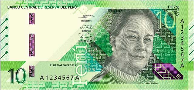 nouveau billet de 10 soles péruviens 2019 recto