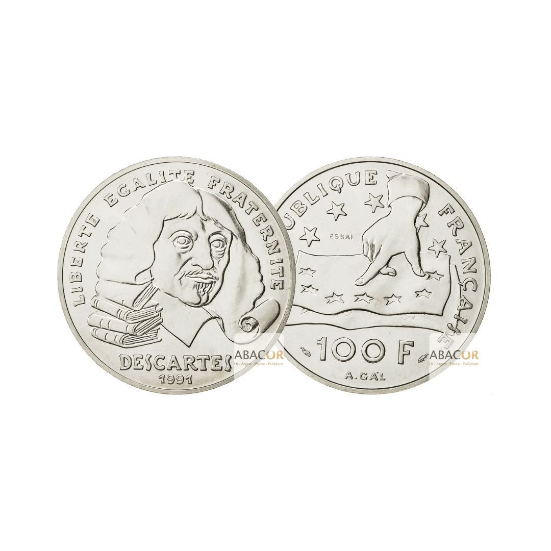 Silver Coin 100 Francs Descartes of 1991