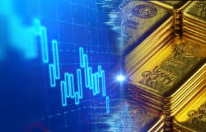 stack of  shiny gold bars on financial gold price graph  3d illustration