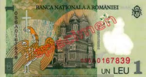 Billet 1 Leu Roumain Roumanie RON verso