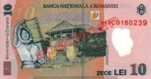 Billet 10 Lei Roumanie RON verso