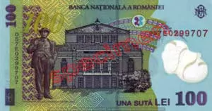 Billet 100 Lei Roumanie RON verso