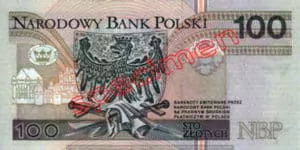 Billet 100 Zloty Pologne PLN Type I verso