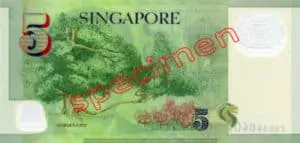 Billet 5 Dollar Singapour SGD 4ème Série IV verso