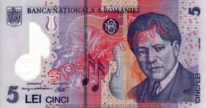Billet 5 Lei Roumanie RON recto